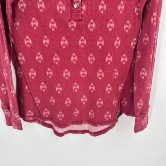 Eddie Bauer Women's Printed Waffle Knit Long Sleeve Henley Top Red Large Ikat - Picture 7 of 11